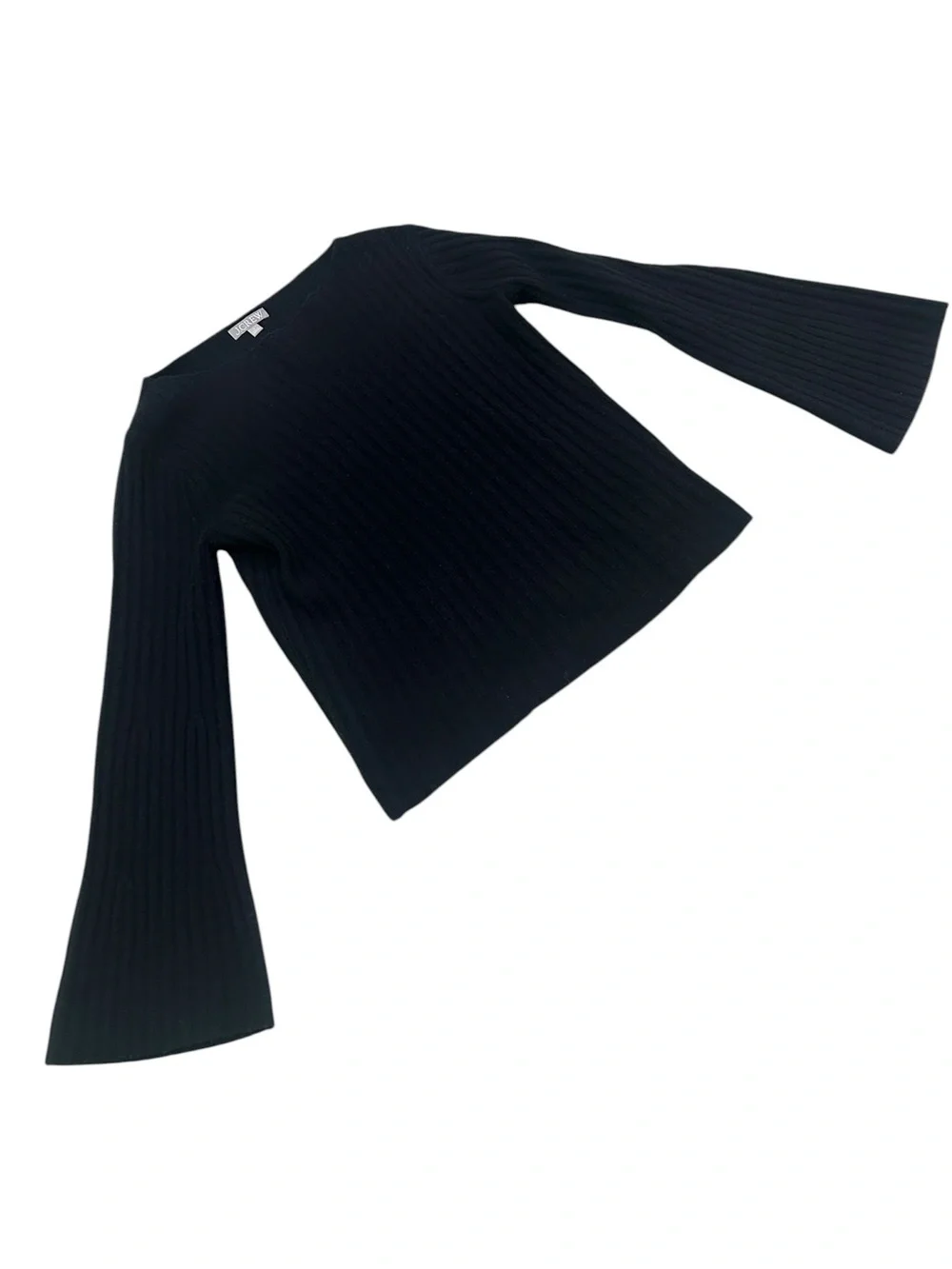 J. Crew Black Ribbed boatneck Long bell Sleeve Sweater size small